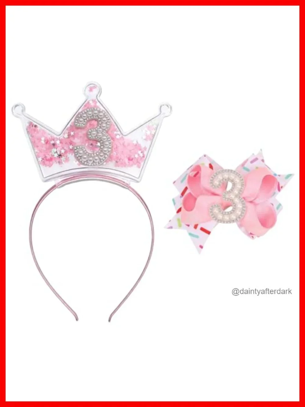 Birthday Crown Headband and Hair Bow Set with Rhinestones for Princess Party